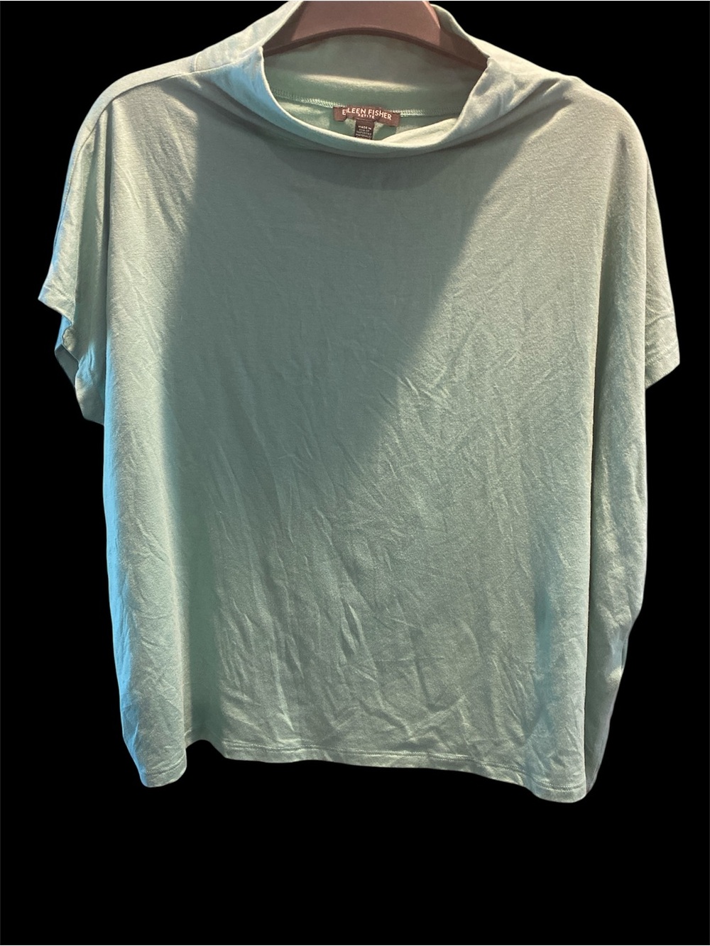 Eileen Fisher Seafoam Green Funnel Neck Short Sleeve Shirt Size Petite Large - Picture 2 of 5